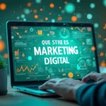 Qué es el Marketing Digital y Cómo Funciona para Potenciar tu Negocio Concepto: Un diseñador mostrando estrategias de marketing digital en una pantalla, con gráficos de impacto. Texto: "El marketing digital es clave para potenciar tu negocio. Descubre qué es y cómo funciona." Elementos visuales: Estrategias de marketing digital, gráficos de impacto, y el nombre "Avendaño Design" en un fondo verde y anaranjado.